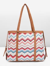 PRIMROSE Women's Chevron Pattern Canvas Tote Bag with PU Handles Multi-Colour